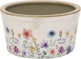 Béžový antik keramický obal kvetináč s kvetmi Fleurville - Ø 16*9,5 cm