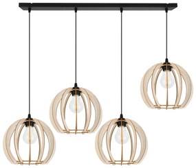 Závesné svietidlo Timber 9, 4x drevené tienidlo