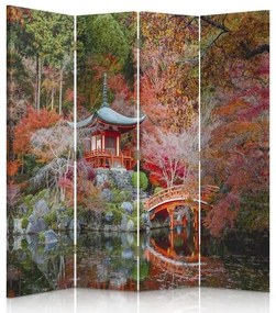 Ozdobný paraván Japonská zahrada - 145x170 cm, štvordielny, obojstranný paraván 360°