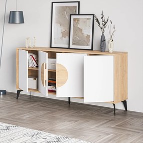 Nízka komoda v dekore duba v bielo-prírodnej farbe 180x82 cm Vae – Marckeric