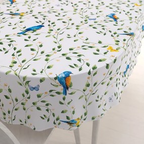 Biante Bavlnený oválny obrus Sandra SA-501 Modré vtáky a vetvičky na bielom 80x120 cm