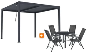 ZÁHRADNÉ KOMBO bioklimatická pergola s lamelami BestBerg BBP-9G + záhradný jedálenský set 4+1 BestBerg BBGF-62BK