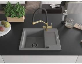 Mexen Enzo, granitový drez 576x465x174 mm, 1-komorový a drezová batéria Duo, šedá, 6506-71-671701-57-B