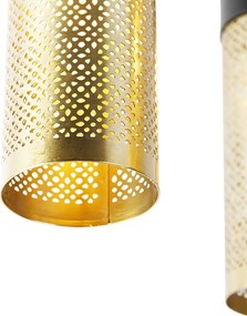 Priemyselné stropné svietidlo čierne so zlatým okrúhlym 3-svetlom - Raspi