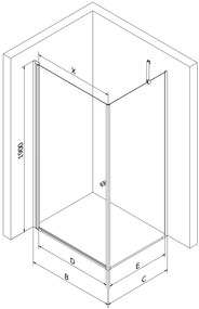 Mexen PRETORIA sprchovací kút 70x90cm, 6mm sklo, čierny profil-číre sklo, 852-070-090-70-00