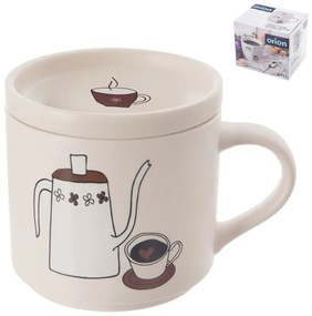 Biely porcelánový hrnček s viečkom 450 ml – Orion