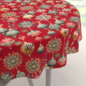 Biante Bavlnený okrúhly obrus Sandra SA-528 Vianočné banky na červenom Ø 100 cm