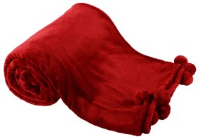 Kondela TEMPO-KONDELA LUANG, plyšová deka s brmbolcami, bordová, 150x200 cm