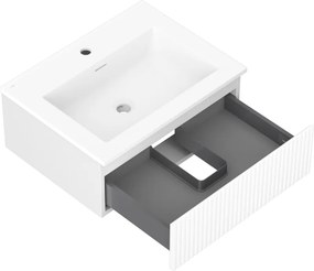 Mexen Rivel, kúpeľňová skrinka 60 cm s umývadlom Otis, 1 zásuvka, drážkovaná, biela matná, 91A20-06023-1-BF01-W18M01