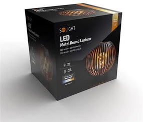 SOLIGHT Kovový okrúhly lampáš so žiarovkou micro LED, teplá biela, medená, 3xAA, 19cm
