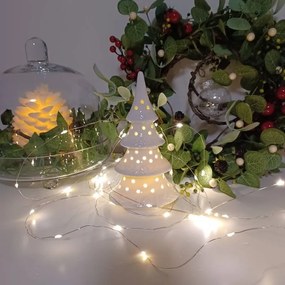 DECOLED Keramický stromeček, 9 x 7,4 x 17,8 cm, teple bílá, 2xLR44