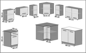 Kuchynská linka Belini 360 cm eben kráľovský s pracovnou doskou Lidiauniqa2  TOR LIDIAUNIQA2/4/WT/HK/0/B1