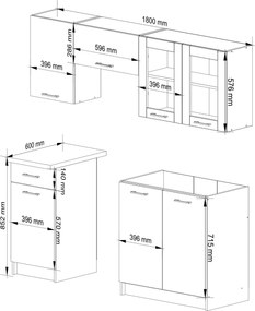 Kuchyňská linka Olivie 1,8 m prosklená beton