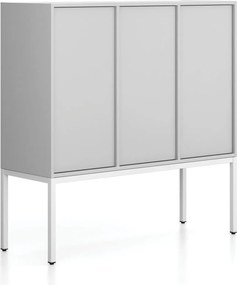 Kancelárska skriňa FRAME, nízka, biela podnož, 3x dvere, 1299 x 450 x 1331 mm, PUSH-lock, sivá