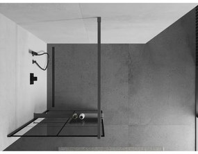 Mexen Kioto+, sprchová zástena Walk-In s poličkou a vešiakom 70 x 200 cm, 8mm číre sklo čierny vzor, grafitový profil, 800-070-121-95-77