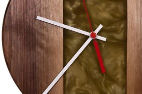 Drevené hodiny s epoxidovou živicou Ø 30CM - orech, zlatá perleť