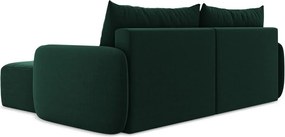 Tmavozelená zamatová rozkladacia/s úložným priestorom rohová pohovka (pravý roh/s leňoškou) Kalena – Makamii