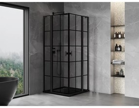 Mexen, Mexen Mist L Duo výklopný sprchový kút 110 x 110 cm, čierna mriežka - 8A4L-110L-110P-70-77
