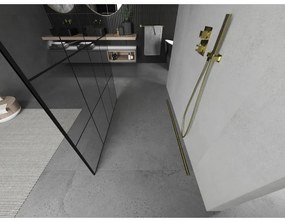Mexen Kioto, sprchová zástena Walk-In 160 x 200 cm, 8mm sklo čierny vzor, zlatý lesklý profil, 800-160-002-50-77