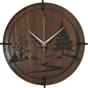 Drevené nástenné hodiny – motív lesa | SENTOP HDF0587-ORECH-VENGE