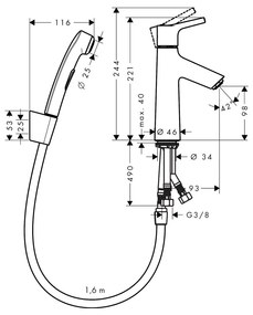 Hansgrohe Talis S, umývadlová batéria s výpustom Push-Open a ručnou bidetovou sprškou, chrómová, HAN-72290000