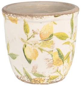 Béžový keramický obal na kvetináč s citrónmi Lemonio M - Ø14*13 cm