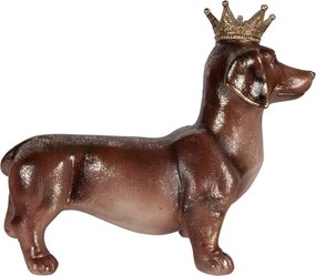 Hnedá dekorácia jazvečík s korunkou Dachshund - 35*14*28 cm