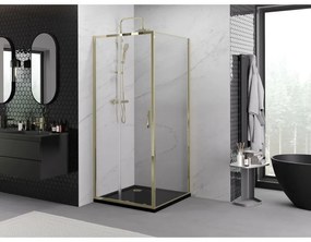 Mexen Exo, posuvný sprchový kút 90 x 90 cm, číre sklo, zlatá, 8151-090-090-50-00