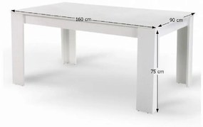 Tempo Kondela Jedálenský stôl, biela, 160x90 cm, TOMY NEW