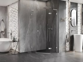 Mexen Lunar, L pravý výklopný päťuholníkový sprchový kút 80 x 80 cm, 8mm číre sklo, chrómový profil, 831L-080P-080L-01-00-P