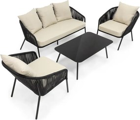 Záhradný nábytok na terasu – pohovka, kreslá a stolík Springos GF0116 čierno-béžová súprava