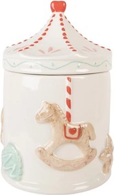 Biela keramická dóza s hojdacími koníkmi - Ø 15*22 cm