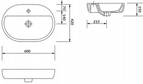 Cersanit Caspia Oval Box, umývadlo na dosku 60 x 42 cm, biela, K11-0099