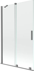 Mexen Velar, 2-krídlová posuvná vaňová zástena 110 x 150 cm, 8mm číre sklo, brúsený grafit, 896-110-000-01-95