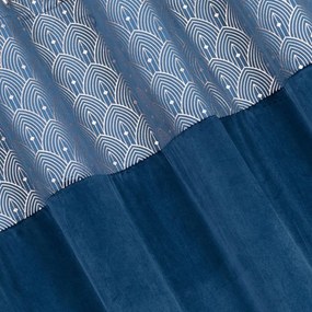 Modrý zamatový záves so zavesením na kruhy s lesklým ornamentálnym pásom 140 x 250 cm