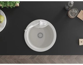 Mexen Diego, granitový drez 488x488x167 mm, 1-komorový a drezová batéria Carla, biela, 6512-20-670700-20