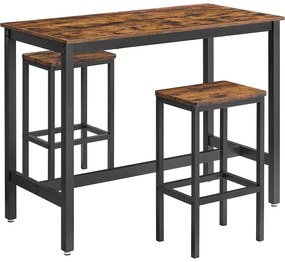 Rustikálny vysoký stôl s 2 barovými stoličkami 120 x 60 x 90 cm | VASAGLE