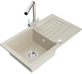 Mexen Pablo, granitový drez 752x436x161 mm, 1-komorový a chrómová batéria Duero, béžová, 6510-69-671600-00
