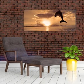 Obraz - Delfín pri západe slnka (120x50 cm)