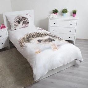 Bielo-hnedé bavlnené detské obliečky na jednolôžko 140x200 cm Hedgehog – Jerry Fabrics