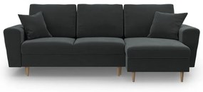 Tmavosivá zamatová rozkladacia/s úložným priestorom rohová pohovka Kyoto – Cosmopolitan Design