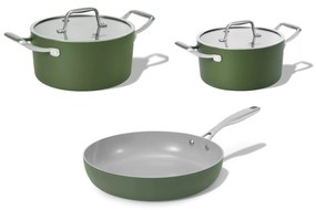 Elmich Základná sada keramického riadu Vital 3 ks, 2 hrnce a 1 panvica - olivovo zelená