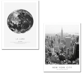 Súprava obrazov LA LUNE/NEW YORK 30 x 40 cm 2 kusy