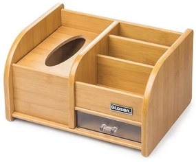 Kombinovaný drevený stojan na papierové vreckovky so zásuvkou svetlé drevo C2043