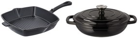 Silvercrest®  Liatinová grilovacia panvica, 24 cm, čierna + Liatinová servírovacia panvica, 2,4 l, čierna  (800011480)