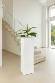 Hranatý kvetináč BLOCK, výška 100 cm, materiál MDF, biely mat