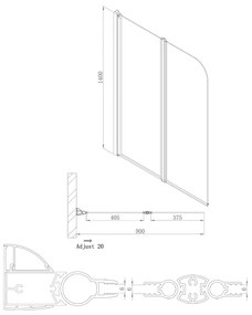 Gelco, ONE vaňová zástena skladacia 900 mm, číre sklo, GO1190