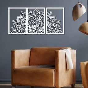 SENTOP | 3-dielna mandala kvetov – moderná drevená nástenná dekorácia do obývačky | SENTOP HDF0583-60 x 30-WENGE