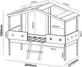 Detská posteľ Cortino 90x200 cm, domeček se stříškou
