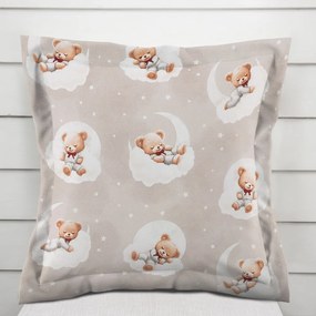 Biante Detská bavlnená obliečka na vankúš s lemom Sandra SA-744 Spiace medvedíky na obláčikoch na sivobéžovom 30 x 50 cm